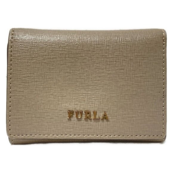 Auth FURLA - Gray Beige Leather Trifold Wallet - Picture 2 of 11